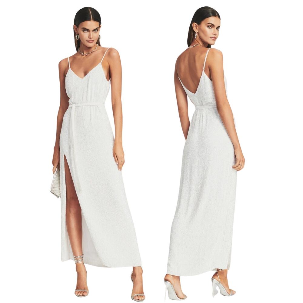 Retrofete Rebecca Maxi Dress Sequin Belted Formal Party Bridal Wedding Gala XS